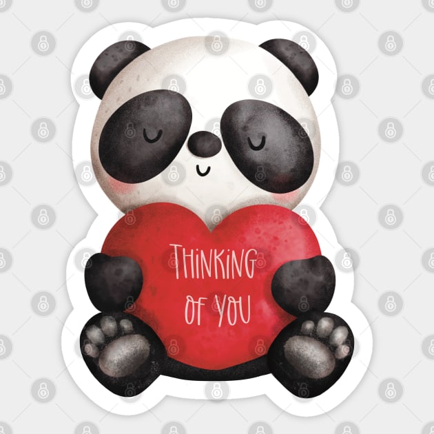 Happy Valentine with a cute panda bear thinking about his love. Thinking of you! Sticker by marina63